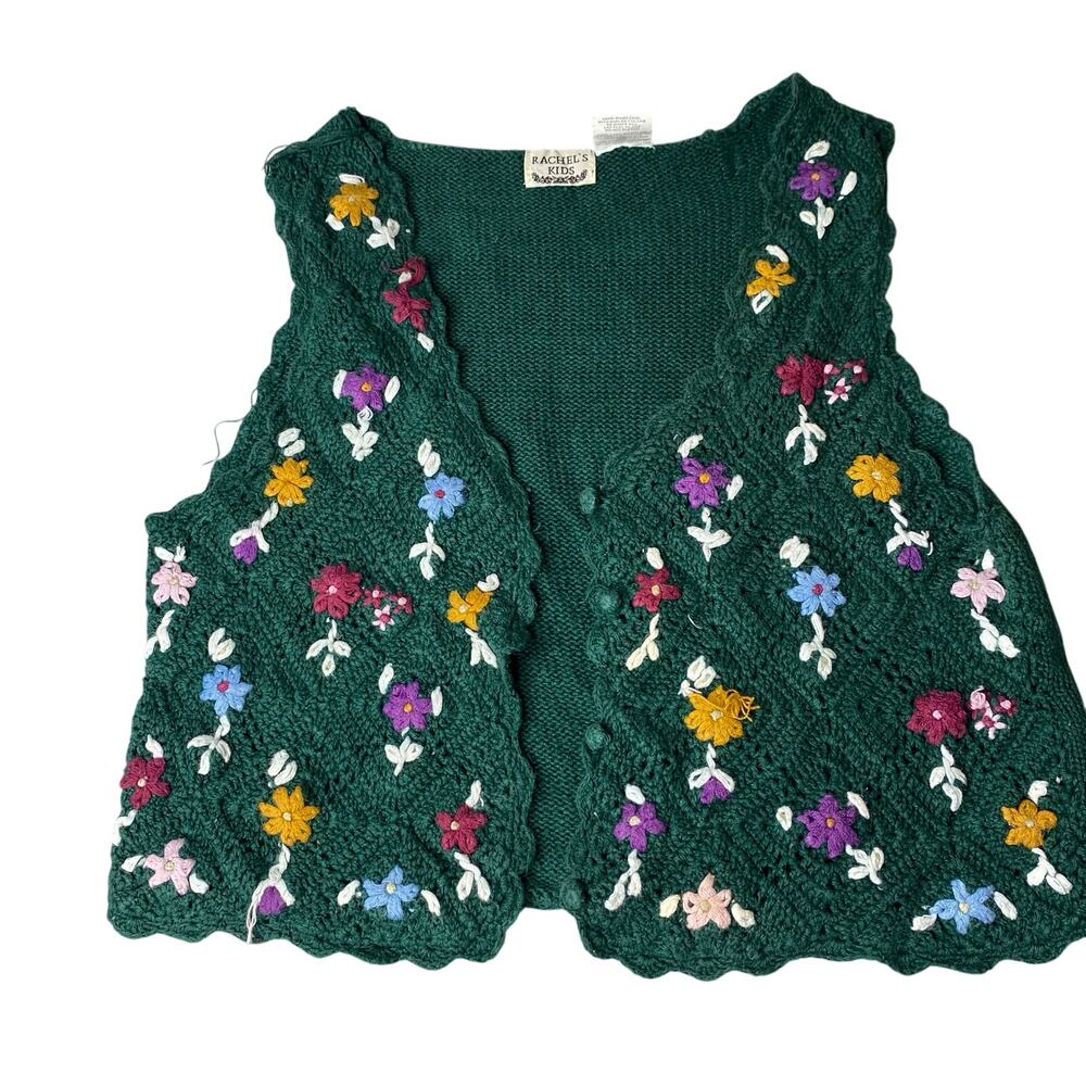 Vintage Kids Y2K 90s Rachel’s Kids Floral Knit Vest Size 12/14